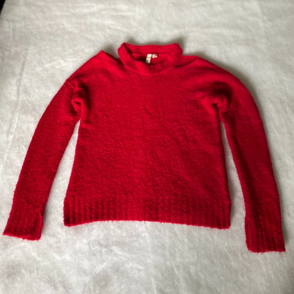 Moth By Anthropologie Womens Red Soft Cozy Ribbed Hem Pullover Sweater Size M